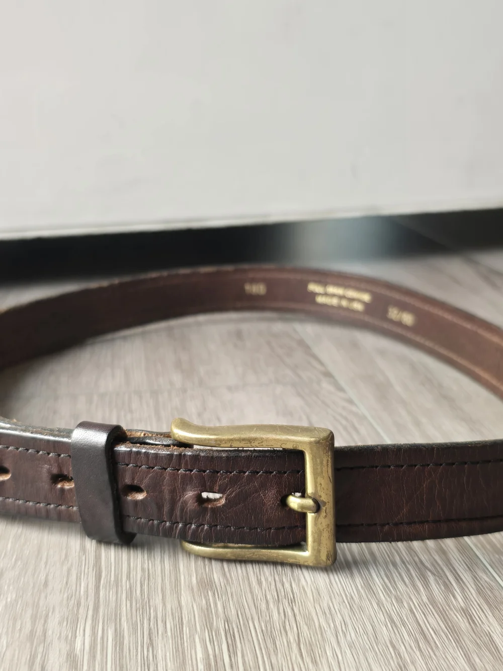 Vintage Full Grain Cowhide Leather Belt 32 Made in USA Brass Buckle Distressed